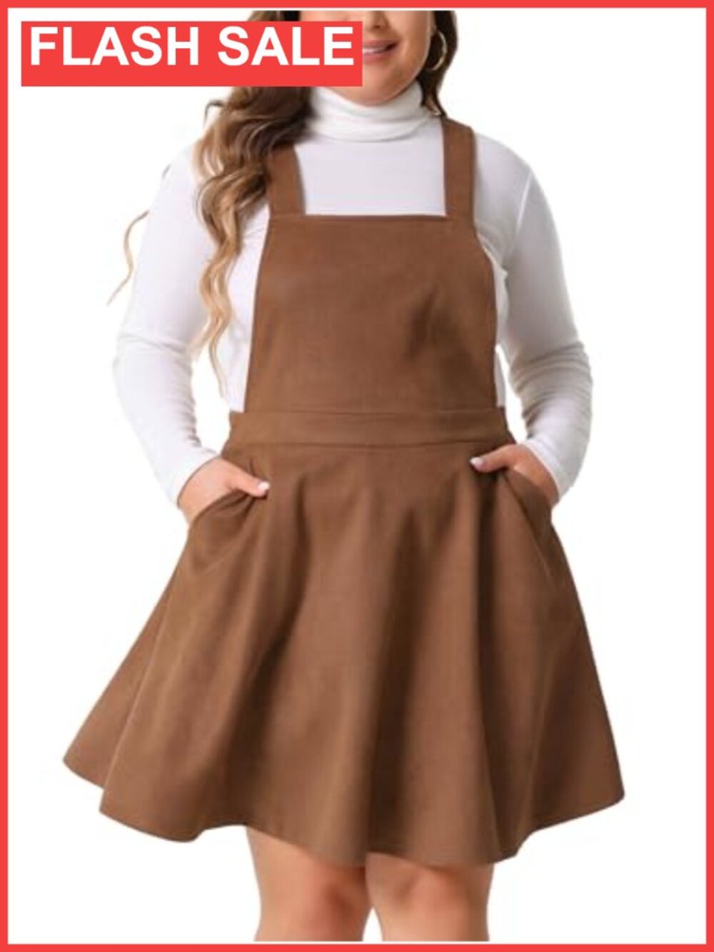 Plus Size Faux Suede Pinafore Overall Dress Sleeveless A-Line Jumper Midi